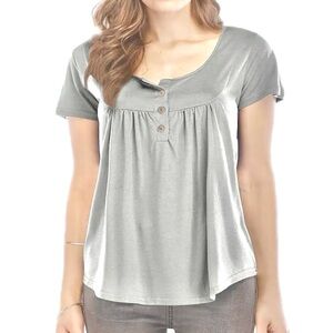 Brand New light grey t-shirt wooden buttons casual soft comfy top 3XL NWOT